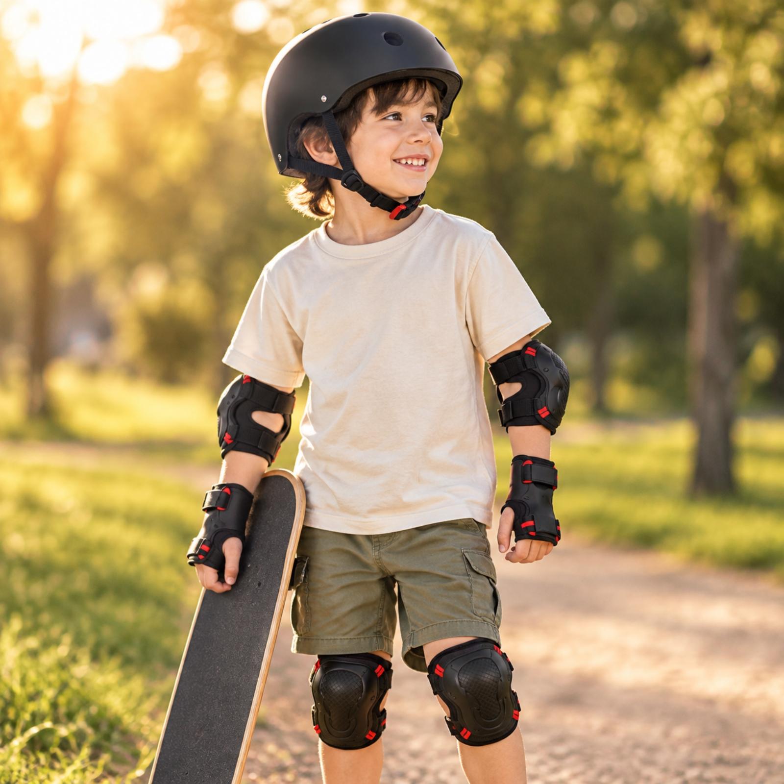Scooter Helmet Set - ชุดหมวกกันน็อคสเก็ตบอร์ดแบบเปลือกแข็ง ABS พร้อมสนับเข่า สนับศอก และสนับข้อมือ สำหรับสเก็ตบอร์ด