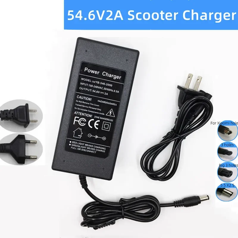 Electric Scooter Charger - 54.6V 2A แบตเตอรี่ลิเธียมไฟฟ้าสําหรับ 13S 48V แบตเตอรี่